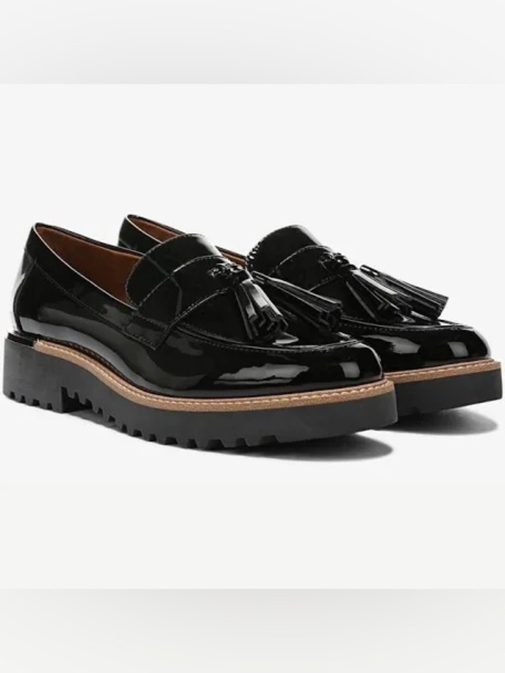 Franco Sarto Carolynn Black Patent Tassel Sole Loafers